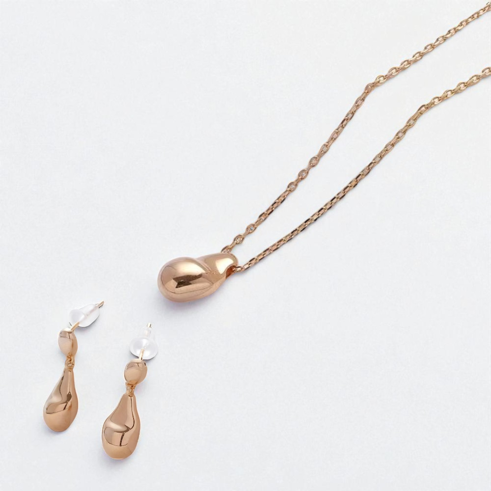 S925 Sterling Silver Lustrous Teardrop Necklace & Earrings Jewellery Set