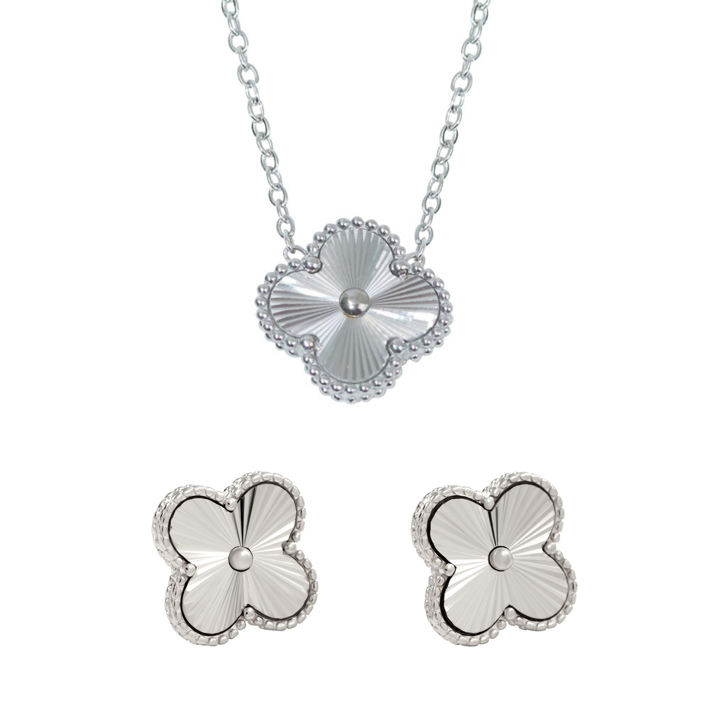 S925 Sterling Silver Clover Necklace & Earrings Jewellery Set