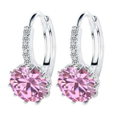 Women Round Cubic Zirconia Huggies Hoop Crystal Earrings