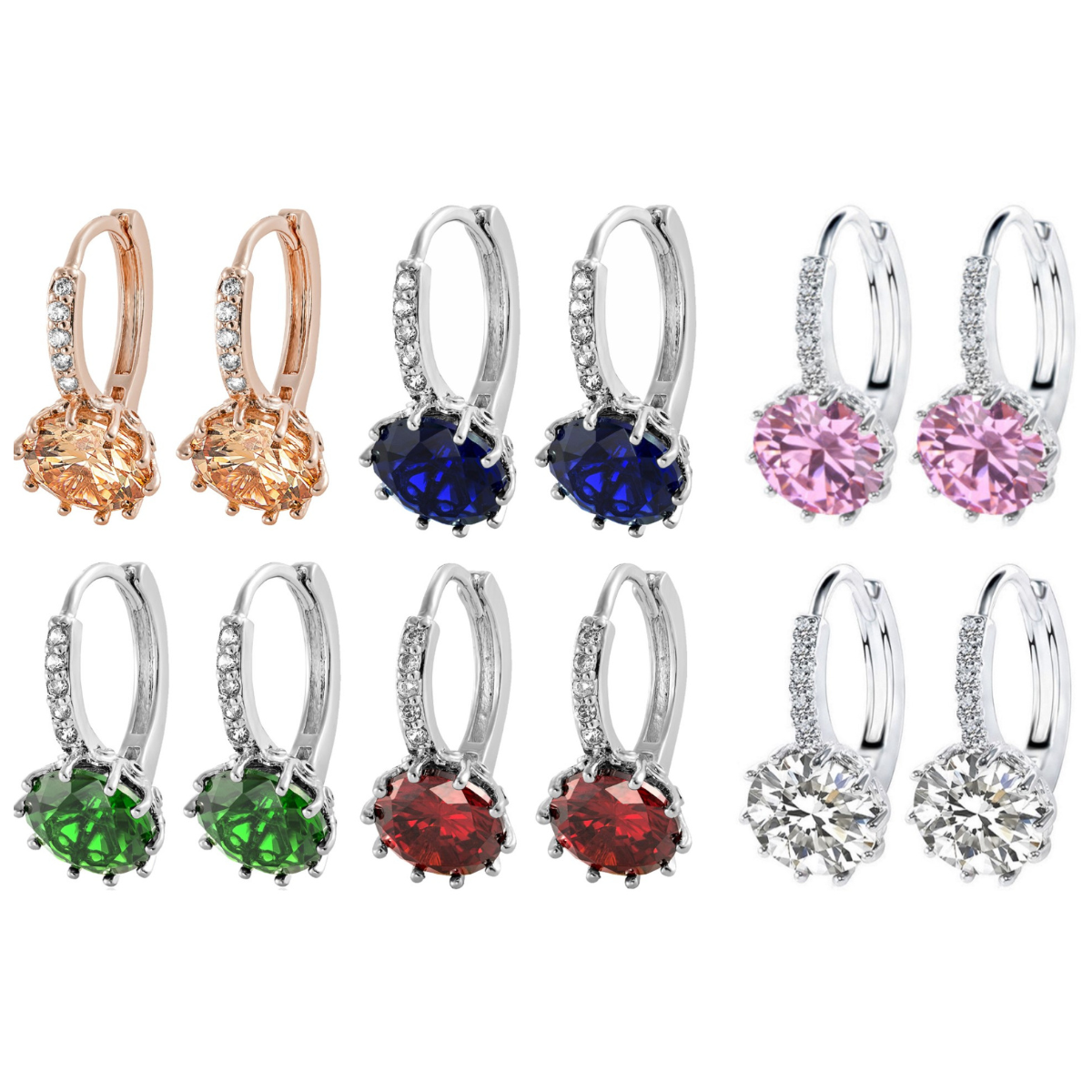 Women Round Cubic Zirconia Huggies Hoop Crystal Earrings