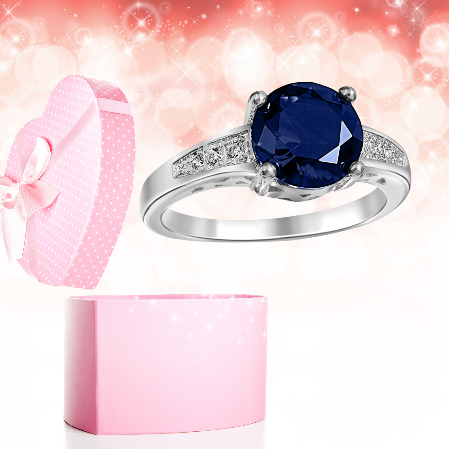Rhodium Plated Blue Cubic Zirconia Ring