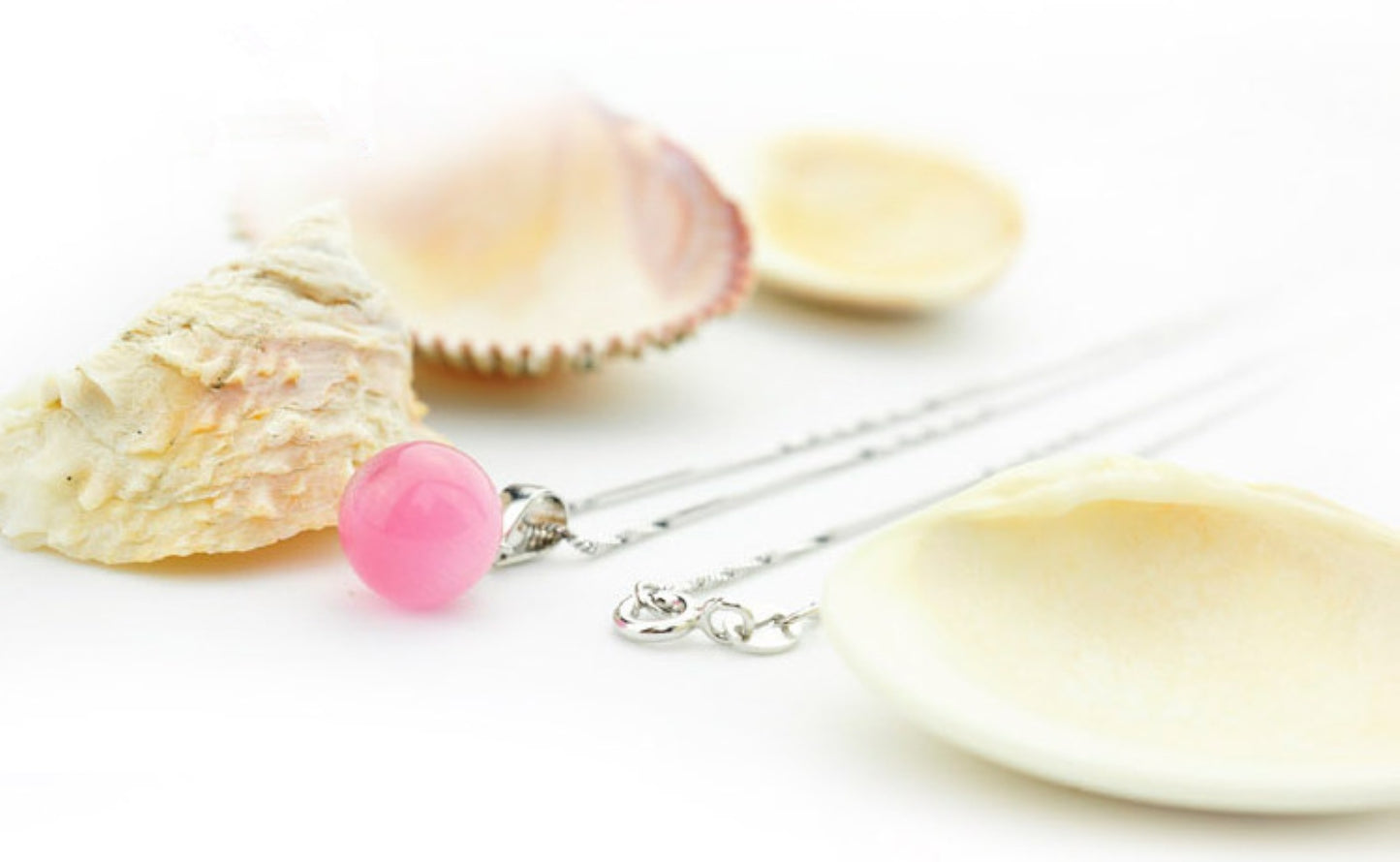 925 Sterling Silver Classic Round Pink Opal Stone Pendant Necklace