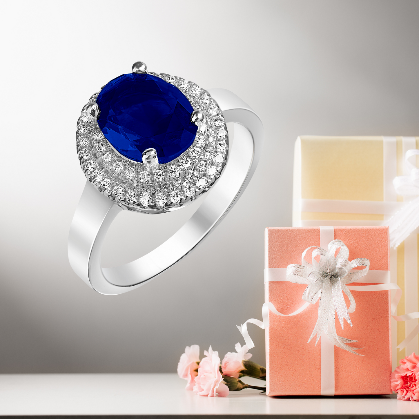 Beautiful Princess Style Silver Plated Sapphire Blue Crystal Ring
