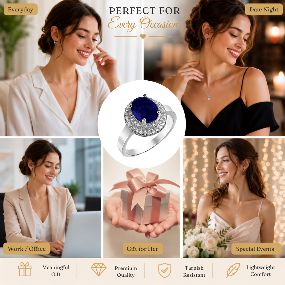 Beautiful Princess Style Silver Plated Sapphire Blue Crystal Ring