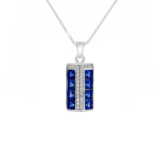 S925 Silver Pendant Necklace with Royal Blue Crystal