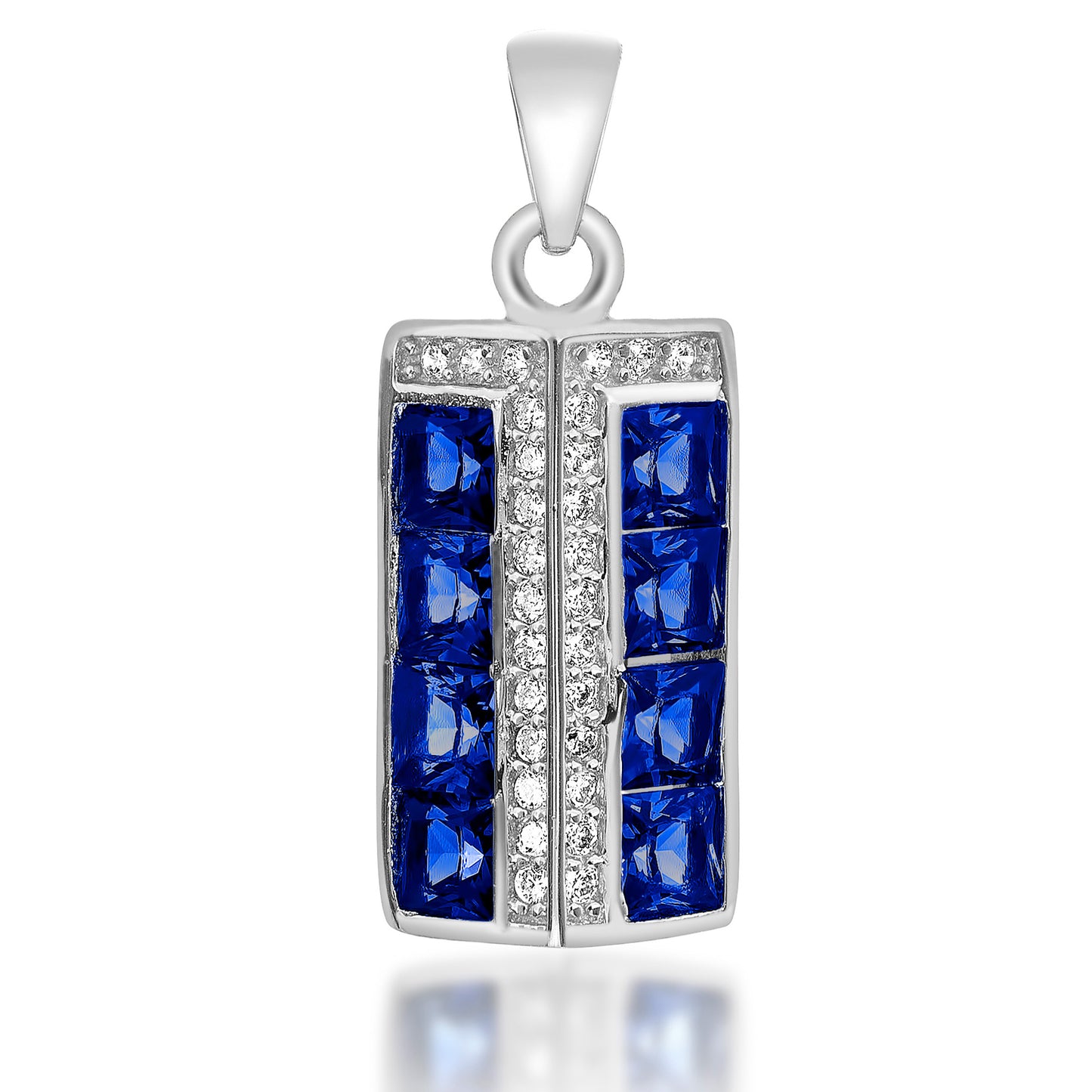 S925 Silver Pendant Necklace with Royal Blue Crystal