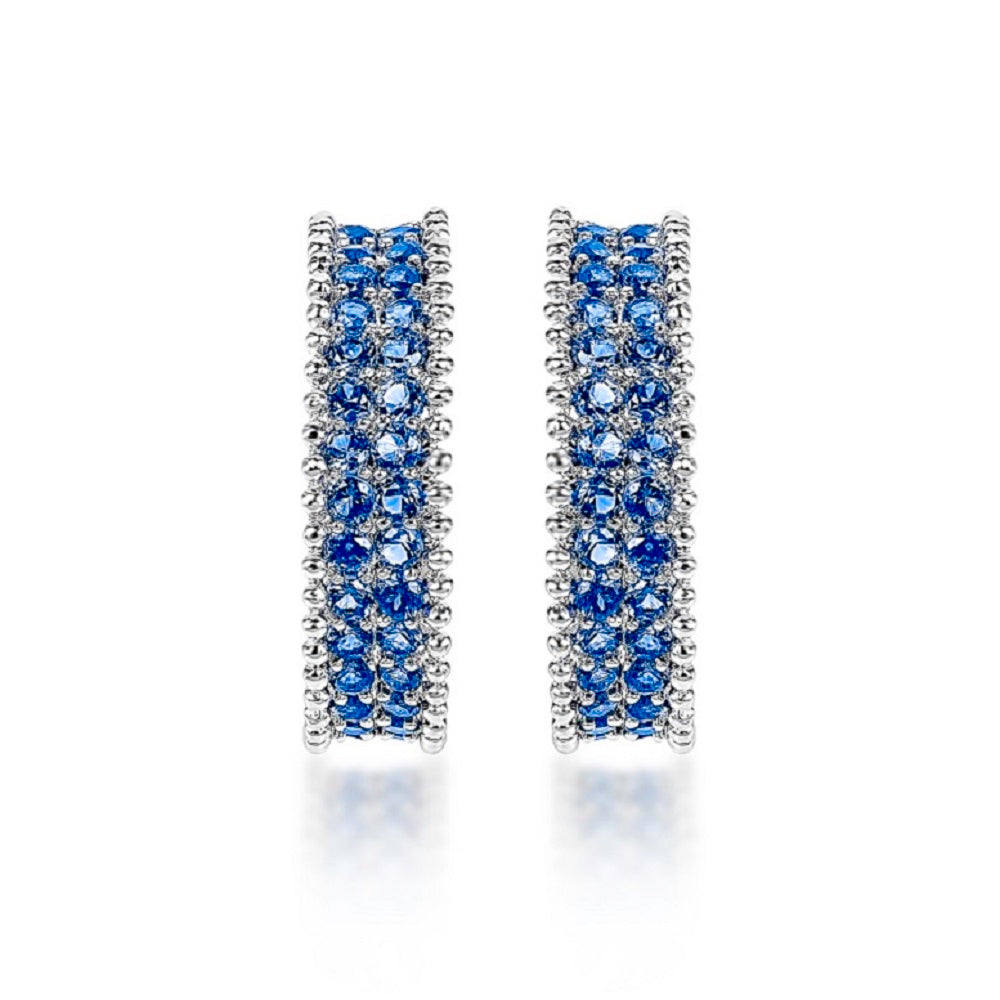 Elegant Curved Shape Blue Cubic Zirconia Crystal C Hoop Earrings