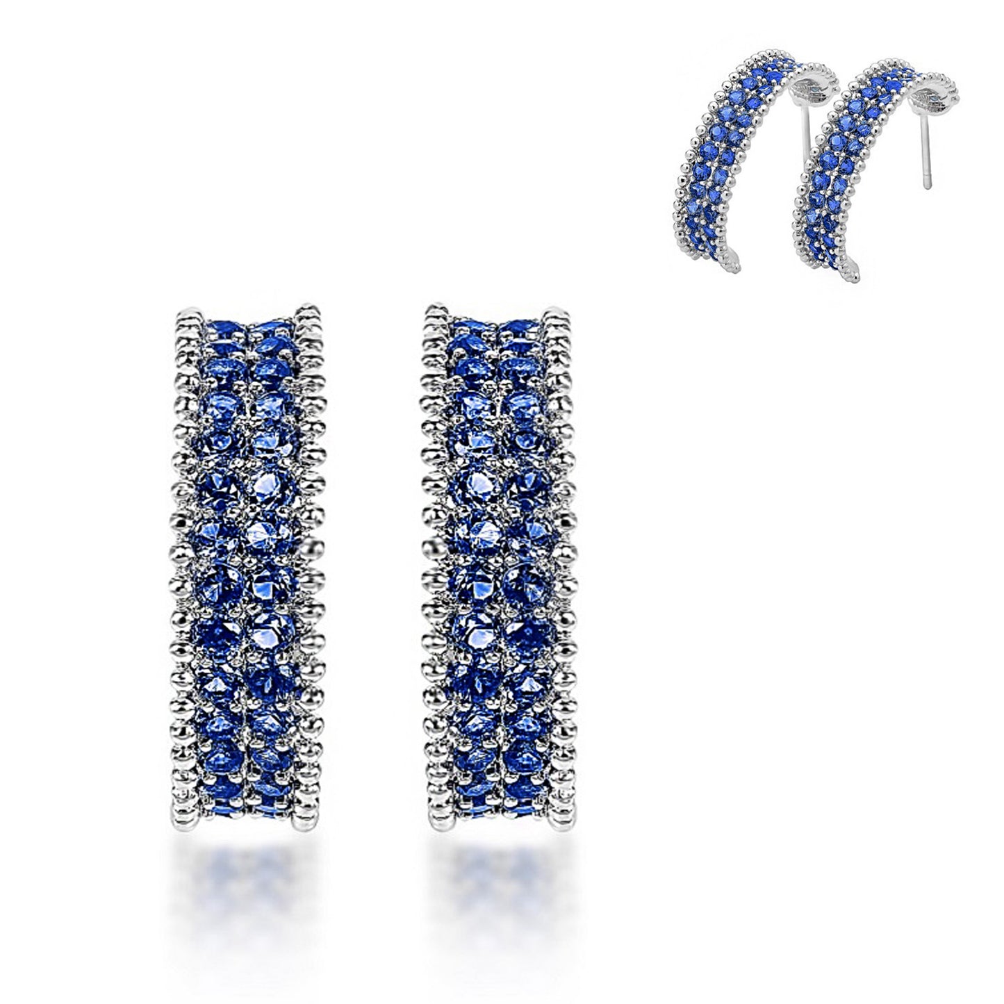 Elegant Curved Shape Blue Cubic Zirconia Crystal C Hoop Earrings
