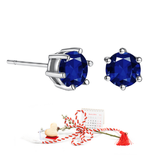 Brilliant Cut Blue Cubic Zirconia Stud Earrings