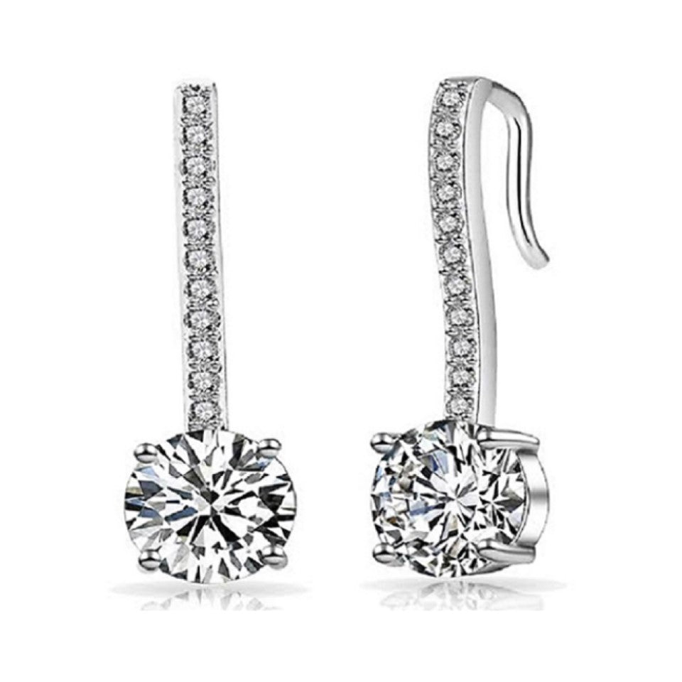 Rhodium Plated Clear Zircon Crystal Filled Drop Earrings