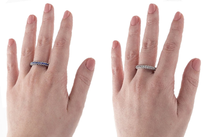 Eternity Engagement Wedding Band Ring with Clear or Blue Cubic Zirconia
