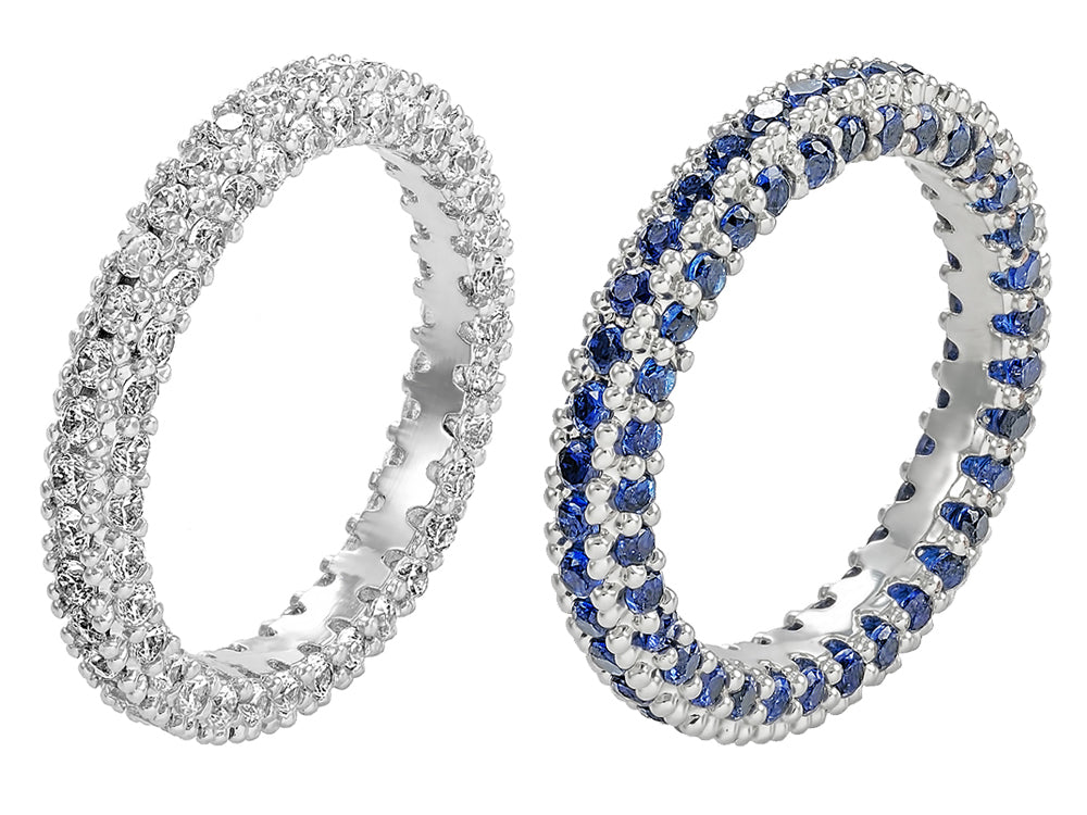 Eternity Engagement Wedding Band Ring with Clear or Blue Cubic Zirconia