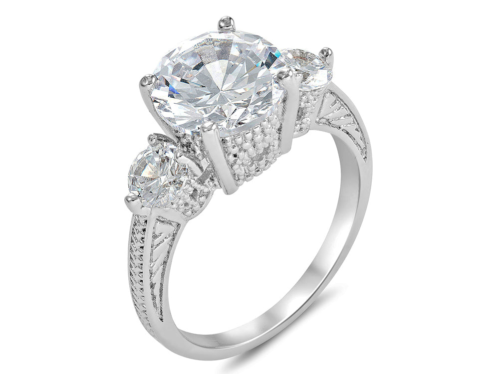 3-Crystals Clear or Pink Cubic Zirconia Ring