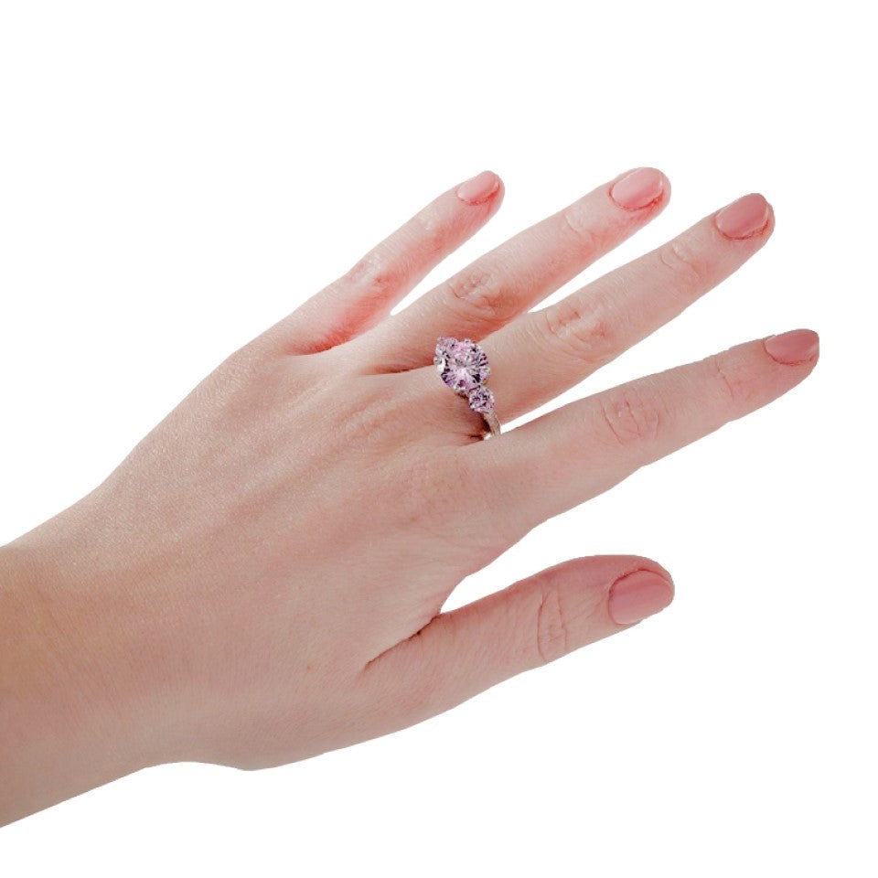 3-Crystals Clear or Pink Cubic Zirconia Ring