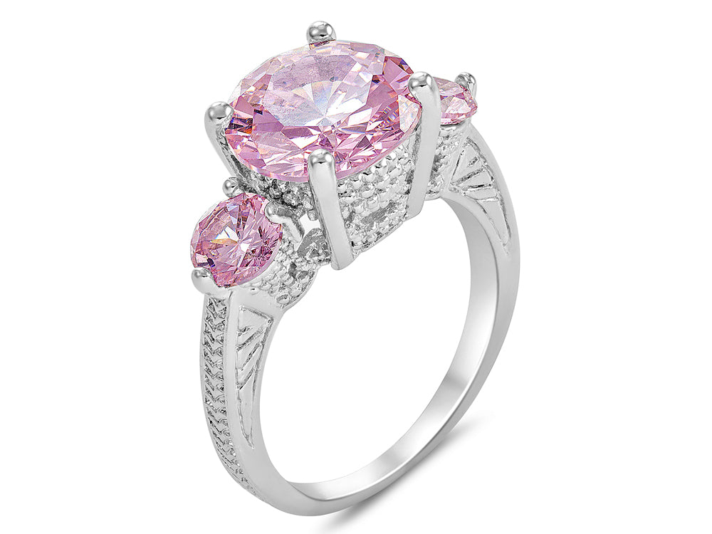 3-Crystals Clear or Pink Cubic Zirconia Ring