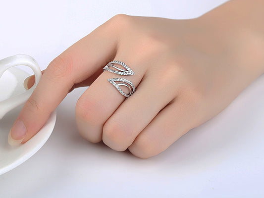 Adjustable Wrap Around Leaf Crystal Open Ring