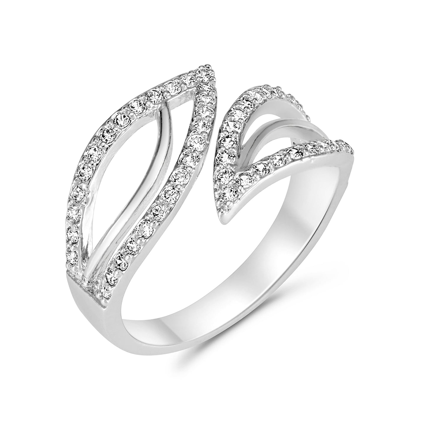 Adjustable Wrap Around Leaf Crystal Open Ring