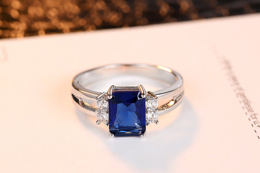 Silver Plated Royal Blue Crystal Ring
