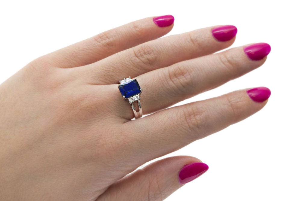 Silver Plated Royal Blue Crystal Ring
