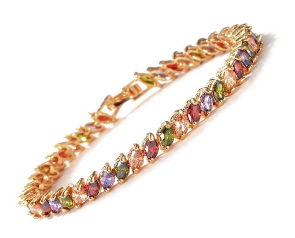 Multi-Colored Marquise Gold Tone Bracelet