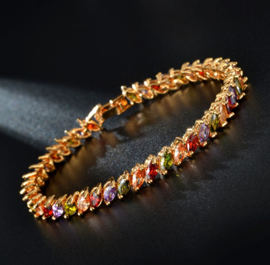 Multi-Colored Marquise Gold Tone Bracelet