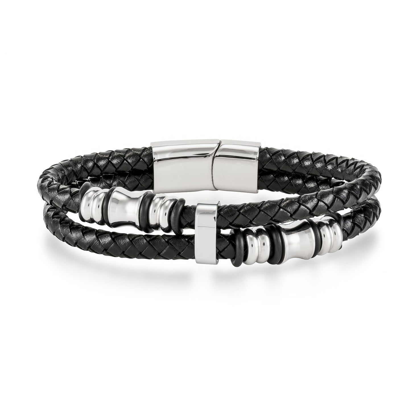 Men’s Genuine Leather Bracelet With Beads With Love Forever Engraved
