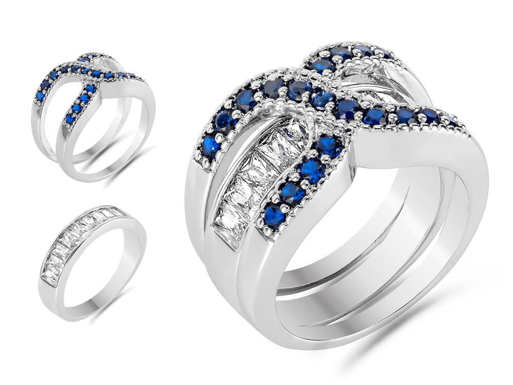 2 in 1 Blue Cubic Zirconia Infinity Ring Dual Ring Set