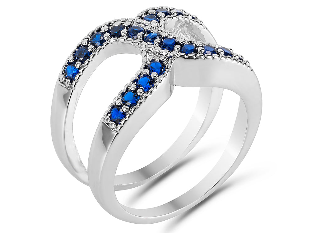 2 in 1 Blue Cubic Zirconia Infinity Ring Dual Ring Set