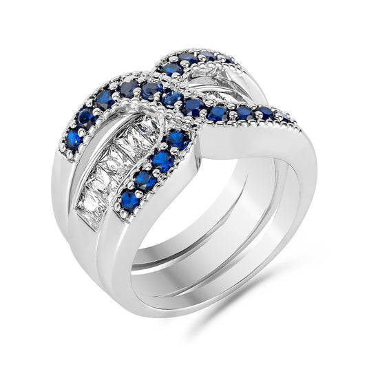2 in 1 Blue Cubic Zirconia Infinity Ring Dual Ring Set
