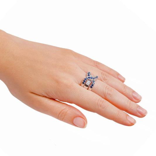 2 in 1 Blue Cubic Zirconia Infinity Ring Dual Ring Set