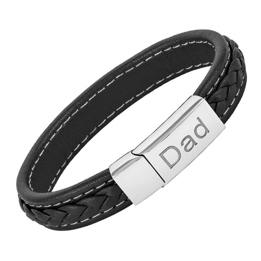 Men’s Genuine Black Leather Football Infinity Tree of Life Bracelet With Dad Engraving Selections