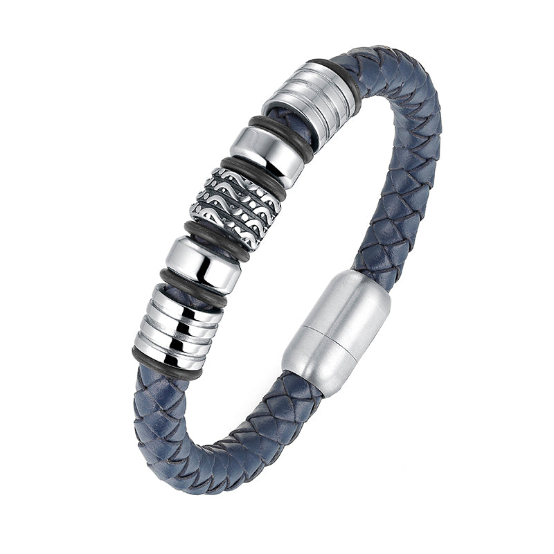 Honor and Style: Men's Genuine Leather Bracelet with Titanium Beads