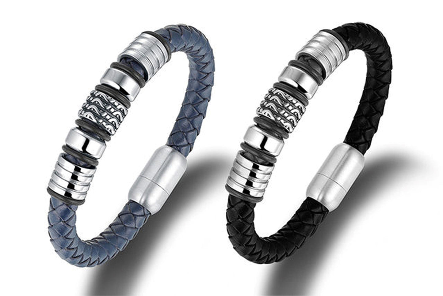 Honor and Style: Men's Genuine Leather Bracelet with Titanium Beads
