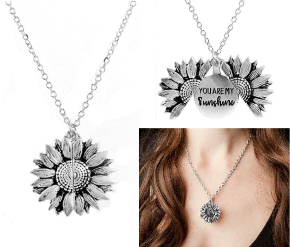 Silver Sunflower Open Pendant with Message