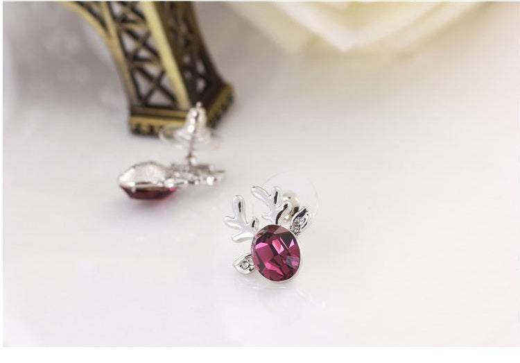 Christmas Reindeer Crystal Earrings Purple