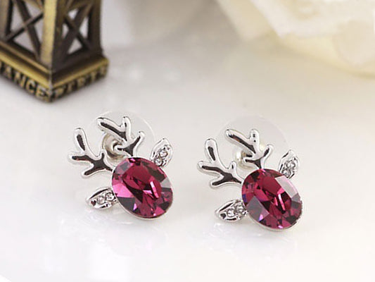 Christmas Reindeer Crystal Earrings Purple