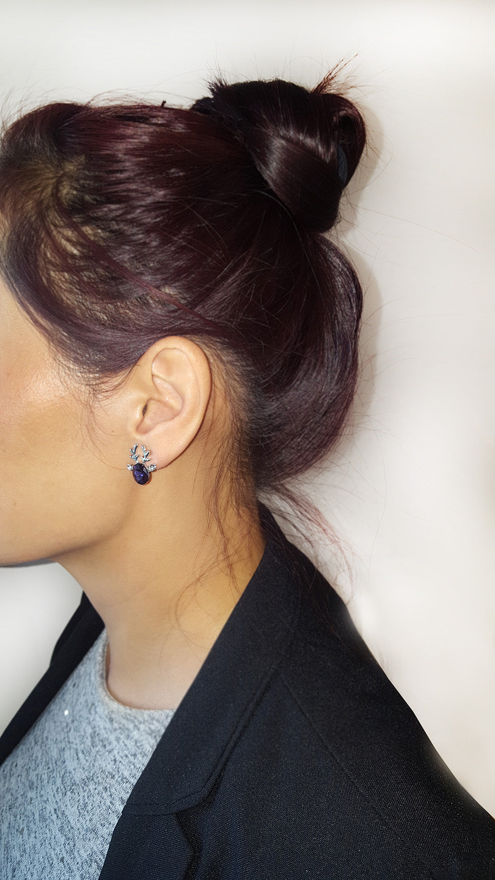Christmas Reindeer Crystal Earrings Purple