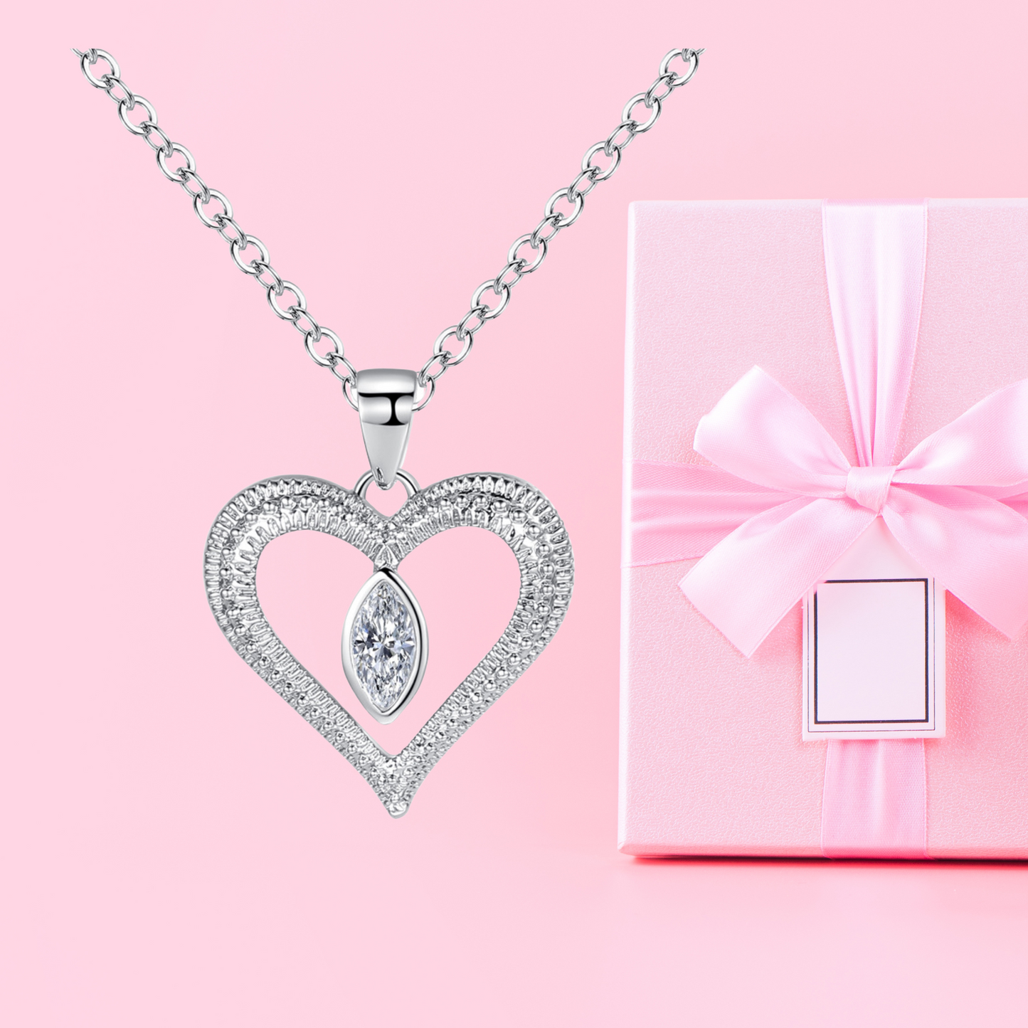 Heart Pendant Necklace with Eye-shaped Crystal