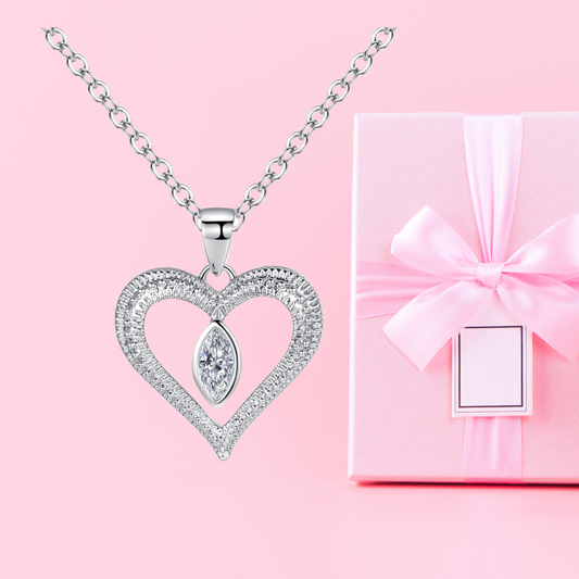 Heart Pendant Necklace with Eye-shaped Crystal