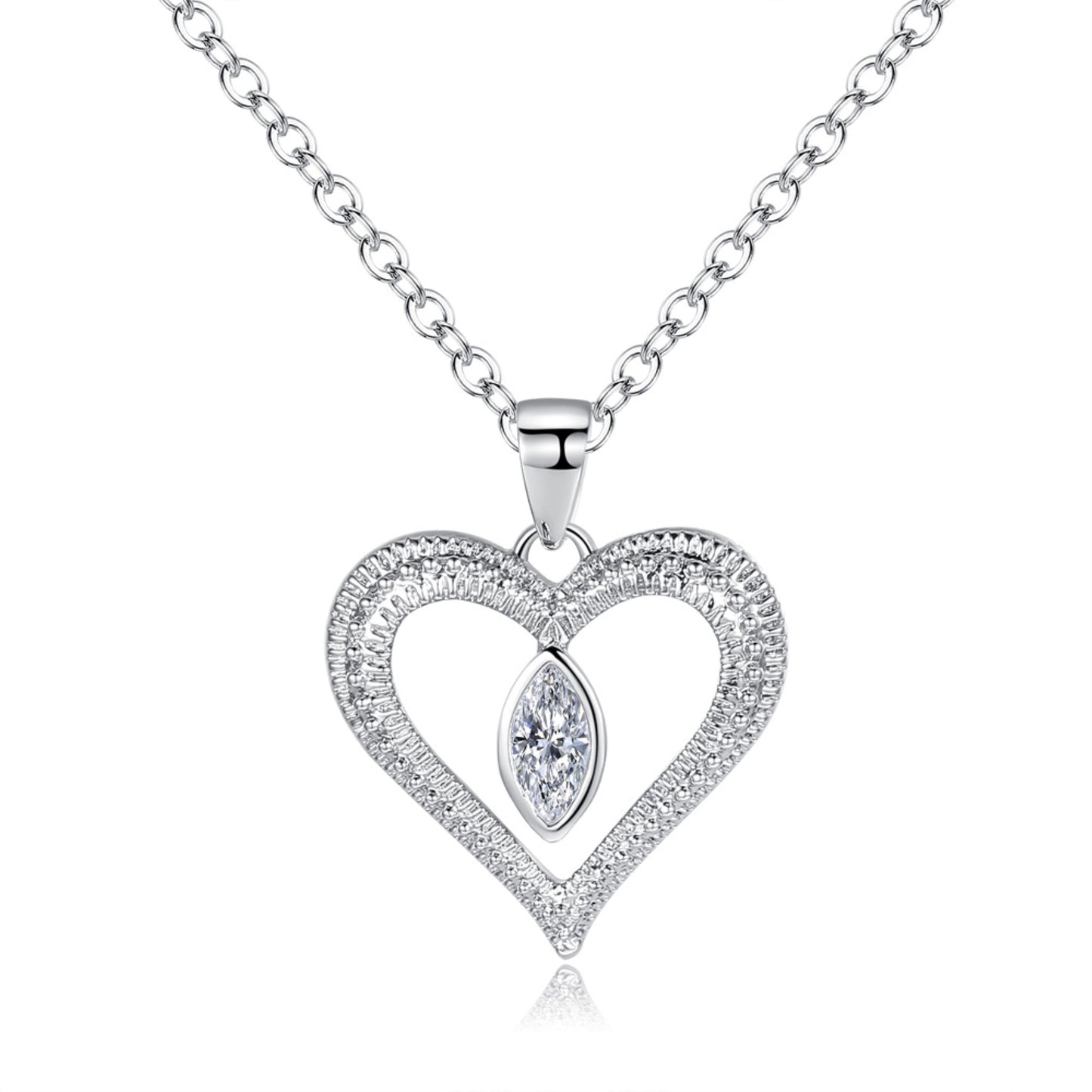 Heart Pendant Necklace with Eye-shaped Crystal