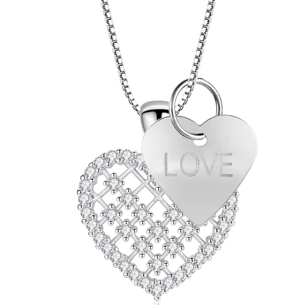 Silver Tone Crystal Heart Pendant Necklace with Love Mum Tag