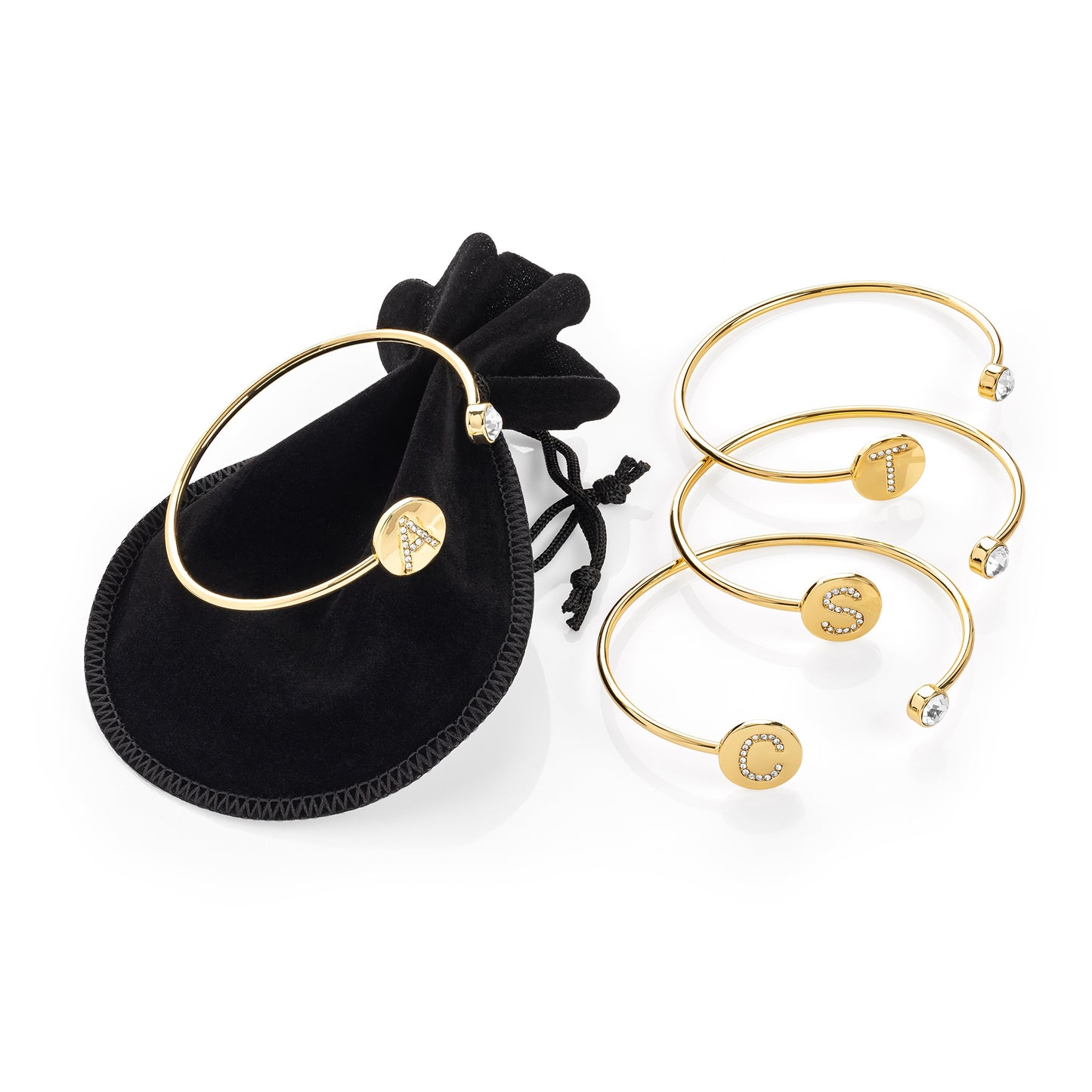 Gold Colour Adjustable Personalised Initial Open Bangle