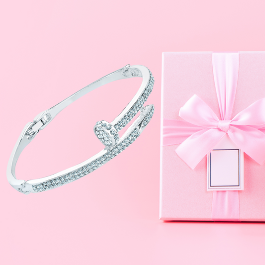 Silver Colour Crystal Nail Design Hinge Bangle