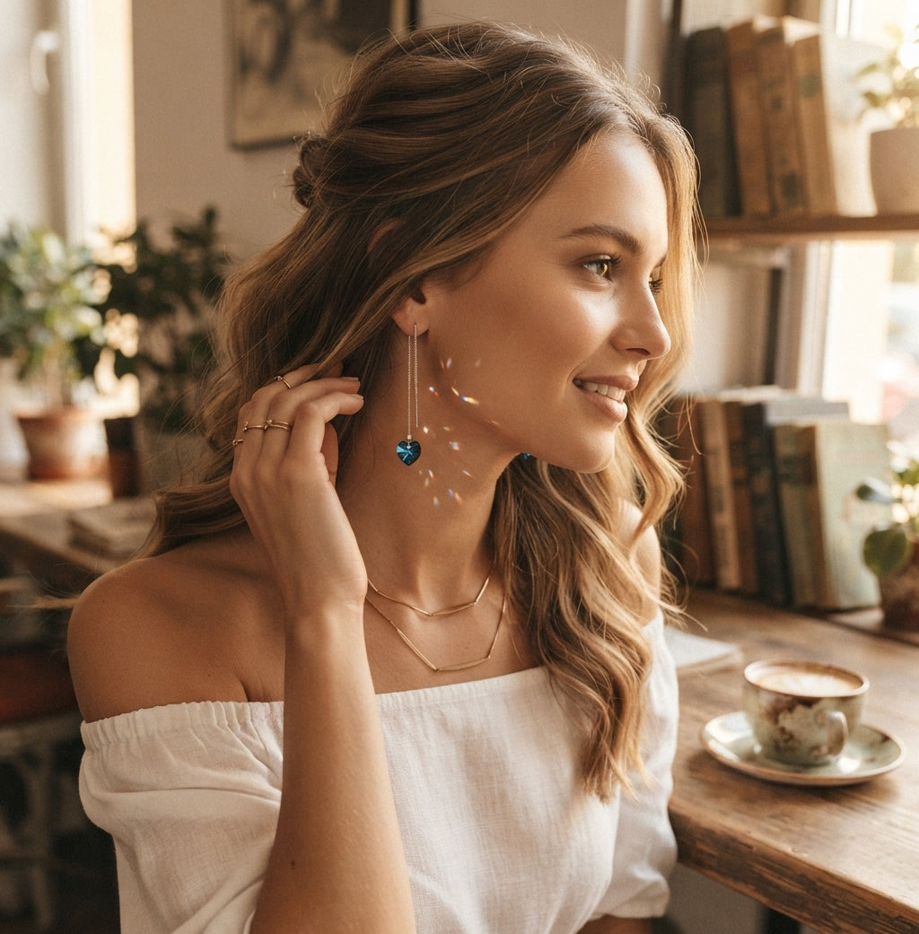 Ocean Blue Heart-Shaped Premium Crystal Earrings