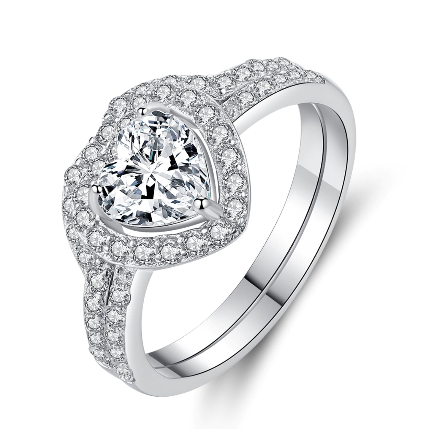 Heart Hugged Crystal Double Ring Set