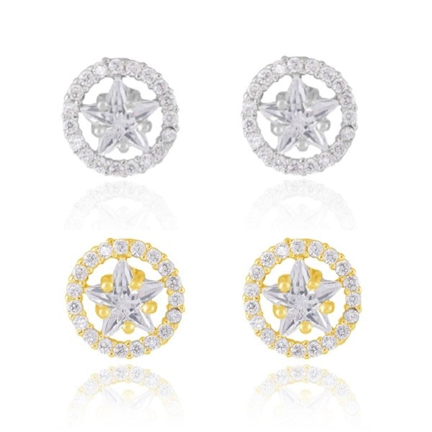 Shiny Crystal Round Star Earrings – Silver or Gold