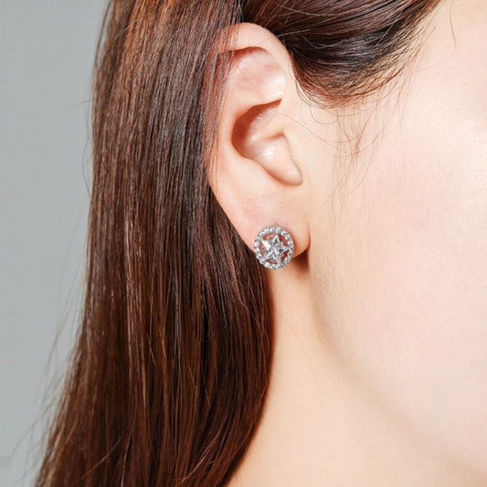Shiny Crystal Round Star Earrings – Silver or Gold