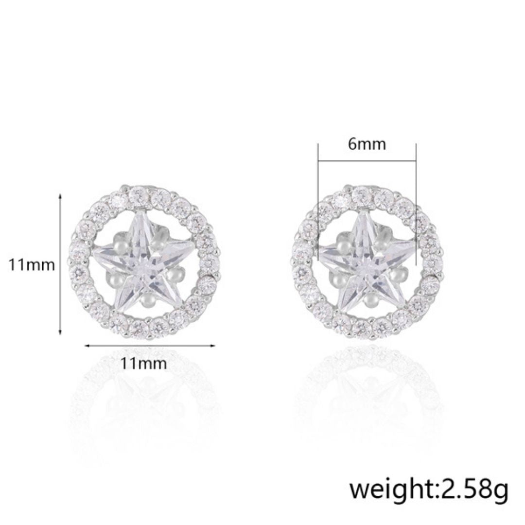 Shiny Crystal Round Star Earrings – Silver or Gold