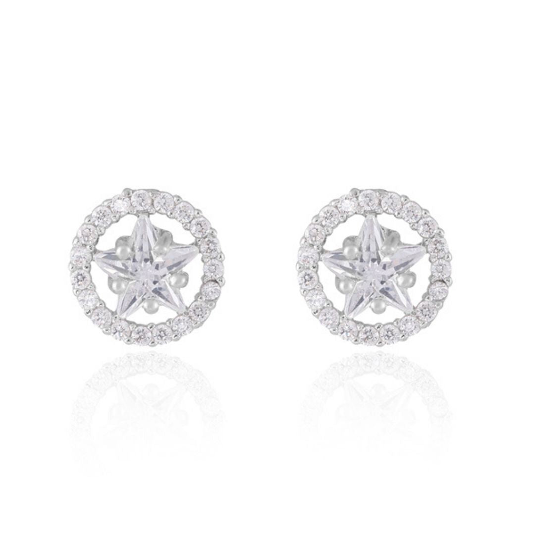 Shiny Crystal Round Star Earrings – Silver or Gold