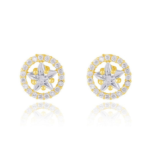 Shiny Crystal Round Star Earrings – Silver or Gold